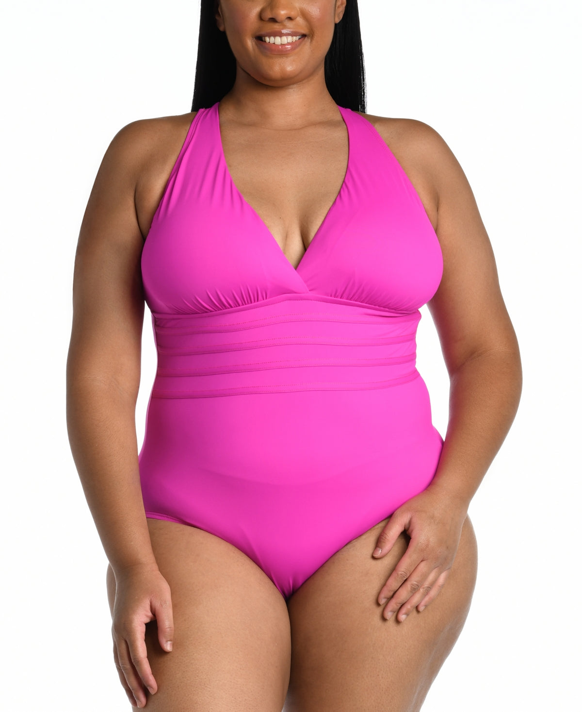 La Blanca Plus Island Goddess Plus Cross Back Mio Tummy Control Removeable Cups One-Piece Swimsuit Women's 18W - Bellso